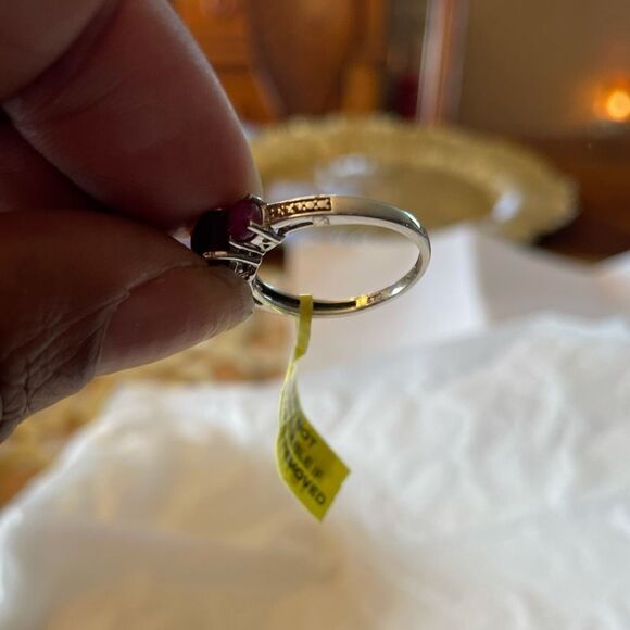Ruby Ring Three Stone Platinum Sterling Silver Jewelry  Gemstone Birthstone - Picture 12 of 12